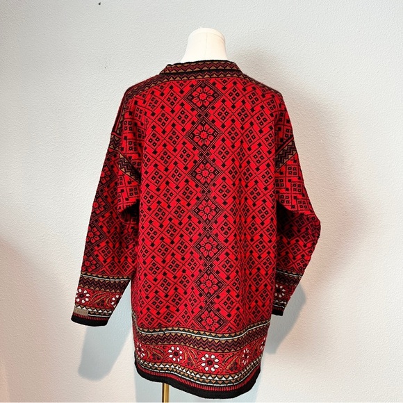 Dale of Norway Red Black Nordic Wool Knit Cardigan Sweater Sz M - Picture 3 of 6